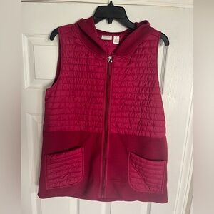 WEEKENDs By Chico’s Vest Womens Sz 2 Hooded Full Zip Wine Berry Red Puffer Layer